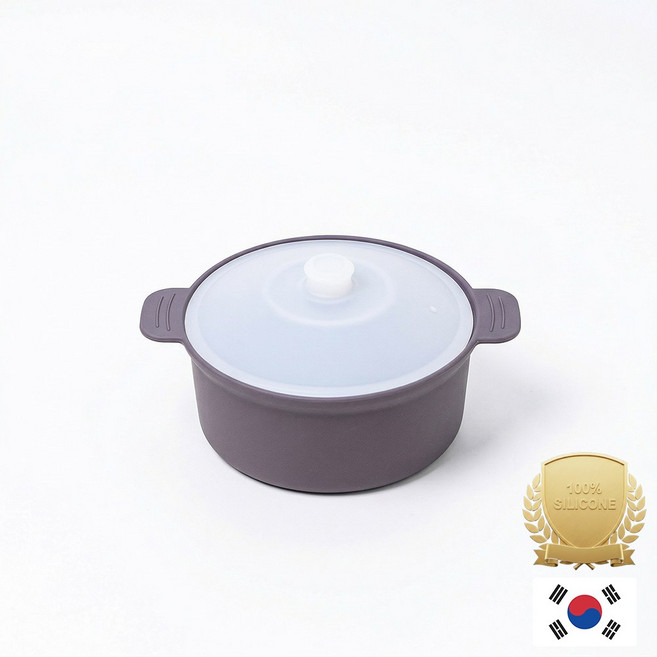 아티즌 쿡 국산 실리콘 계란찜기 전자레인지 용기 내열유리 찜기 주방용품 이유식 용기, 1개, 중형 원형 / 바디:퍼플그레이 / 뚜껑:반투명