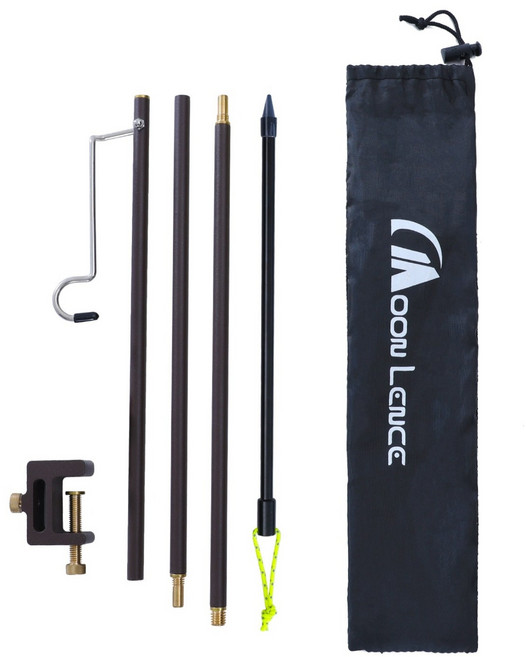 MOON LENCE 캠핑랜턴 랜턴걸이 조명거치대 캠핑선반 캠핑조명 손전등 삼각대 조립식 사이드클램프형 휴대용 경량풀대 헤드랜턴적용 캠핑용품 부품 양방향 후크 알루미늄, 1개, 검은색