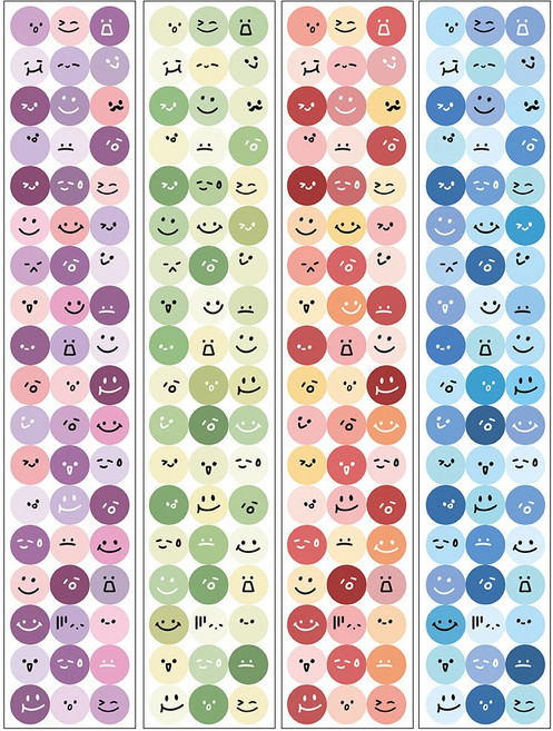 올리브파티 원형 스마일 표정 방수 스티커 다꾸 노트북 캐리어 퍼플 그린 오렌지 블루 세트, 혼합색상, 1세트
