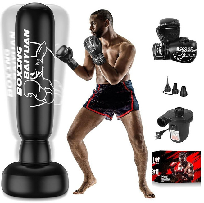 Freestanding Punching Bag for Adults Teens Thickened Boxing Bag with Stand Kicking Bag Heavy Bag, 블랙
