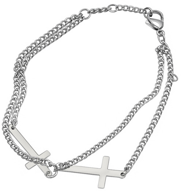 B0513 더블 십자가 멀티 체인 팔찌 남여공용 써지컬스틸