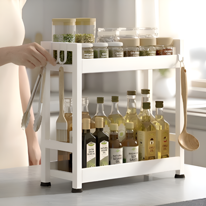 그로브홈 슬림 2단 주방 양념통 선반 정리대, 1개, 새틴 화이트