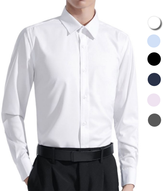 빛깃닥 남성용 구김없는 긴팔 베이직 슬림핏 순색 와이셔츠