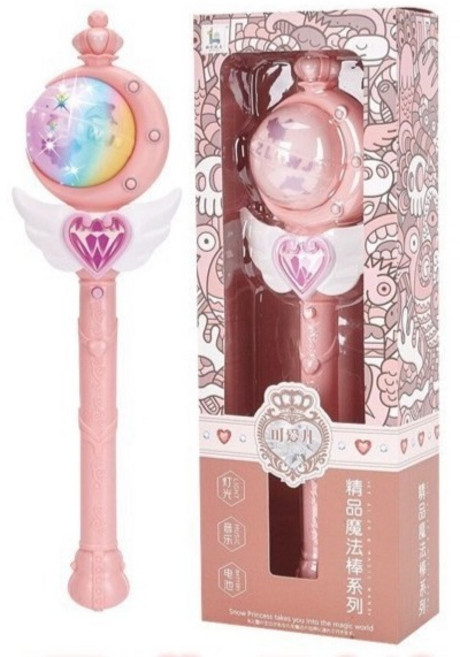 Zhuang li TOYS 聲光魔法棒 兒童音樂發光玩具 弦月造型, 1個, 魔法棒（粉色）開窗彩盒