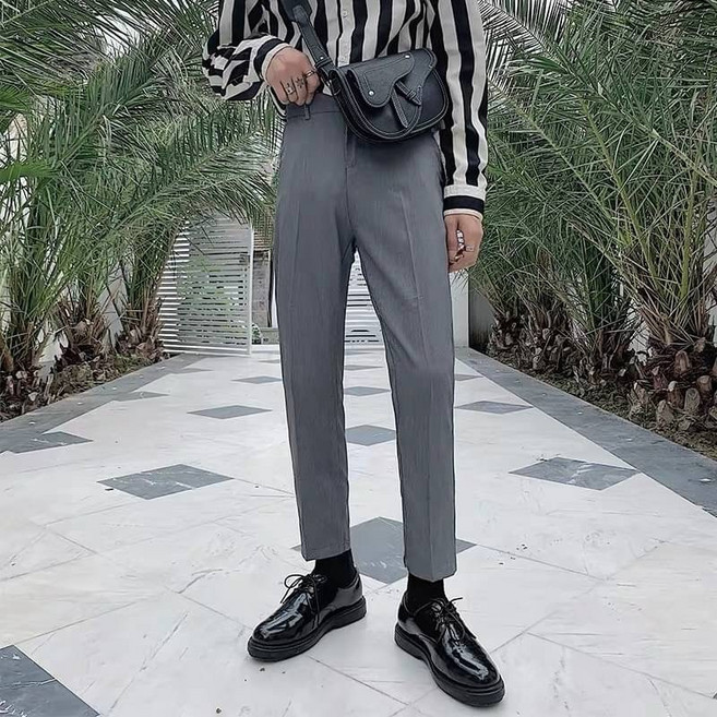 韓國西裝褲 男 修身商務休閒長褲 可繫皮帶