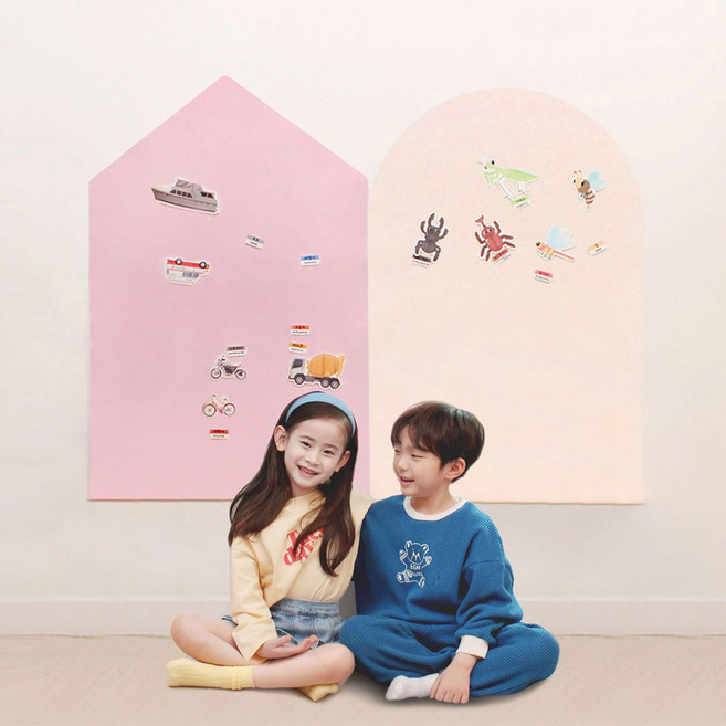 키룸 붙이는 화이트보드 유아자석칠판 실크벽지용 부착타입, 집모양, 아이보리