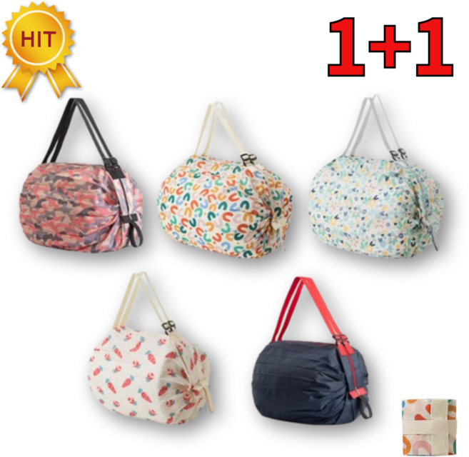 1+1 접이식장바구니 휴대용 3초장바구니, 1개, 파인애플+네이비