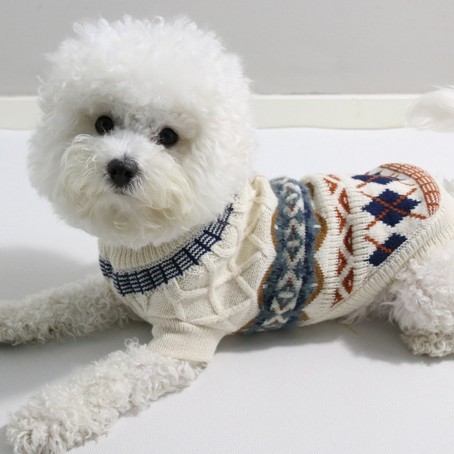 드림계곡 기하학 패턴 심플 강아지 스웨터, 1개, 화이트
