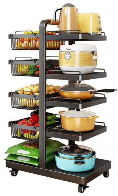 냄비받침대 주방 가정용 냄비받침대 바닥 다층 냄비받침대 조절식 야채다용도수납대, 블랙 5층, 1개