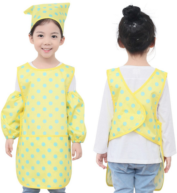 아동용 방수 앞치마두건토시세트, 노랑민트땡