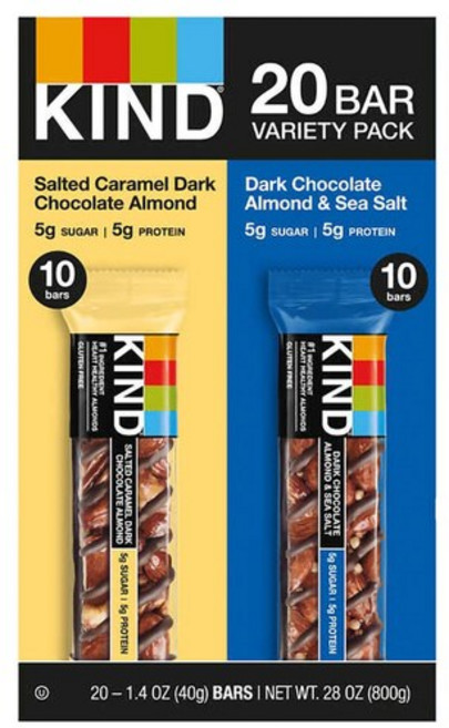 KIND 카인드 다크 초콜릿 아몬드 바 2종 솔티드 카라멜 씨솔트 40g x 20바, 20팩