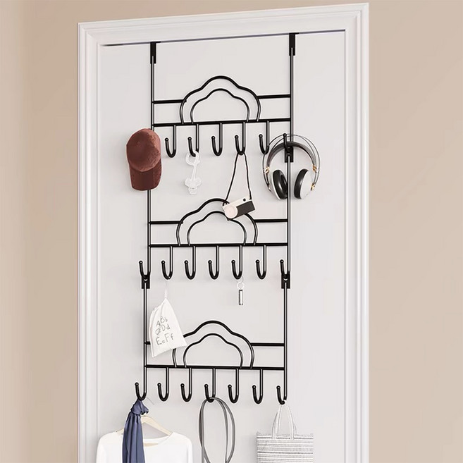 BangPang 다목적 철제 무타공 도어행거 벽걸이 선반 3개 금색 1세트, 블랙