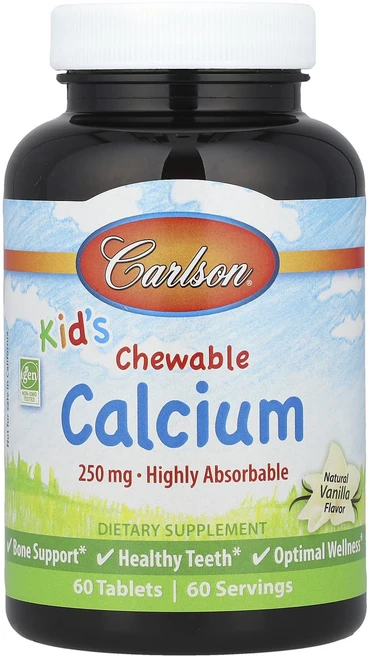 Carlson 키즈 츄어블 칼슘 천연 바닐라 맛 250 mg 60정, Carlson키즈츄어블칼슘천연바닐라맛250mg60정, 1개 - 쿠팡