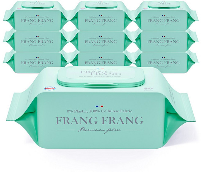 프랑프랑 플라스틱0% 화이트 비데 물티슈 60gsm(무향), 60g, 80매입, 10개