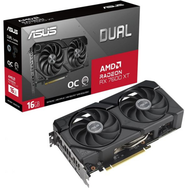 그래픽카드 게이밍 ASUS 듀얼 라데온 RX 7600 XT OC 에디션 16GB GDDR6 그래픽 카드 AMD RDNA 3 PCIe 4.0 메모리 HDMI 2.1 디스플레이포트, 1개