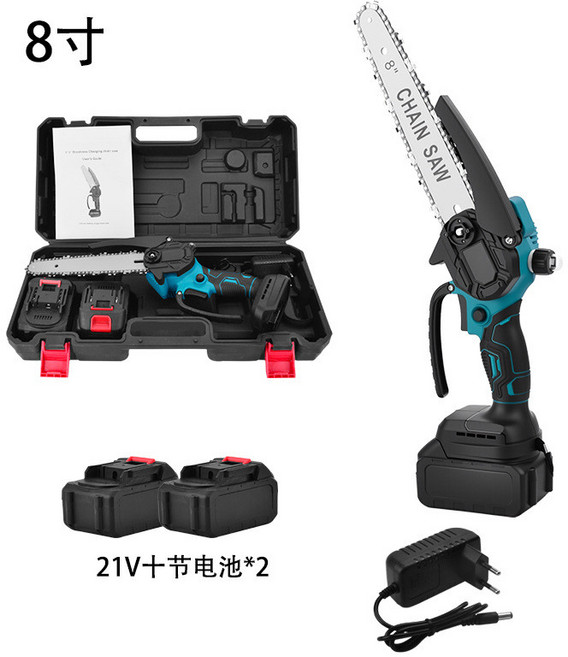 無刷鋰電電鋸 家用小型手持充電式電鏈鋸 大功率無線切割鋸, 1個, 10節電池兩電一充, 無刷8寸
