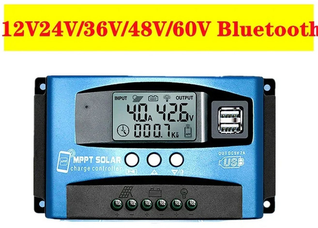 MPPT 태양광 충전 레귤레이터 블루투스 전지 듀얼 LCD 디스플레이 100A USB 24V 12V 부하 태양 컨트롤러 와이파이 패널 충전기 30A, 50A, 12V 60V BT