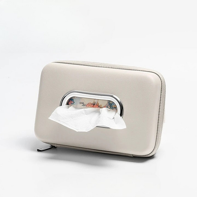 카댕이냥 차량용 티슈홀더 벨트고정 여행용 티슈케이스, 베이지, 1개