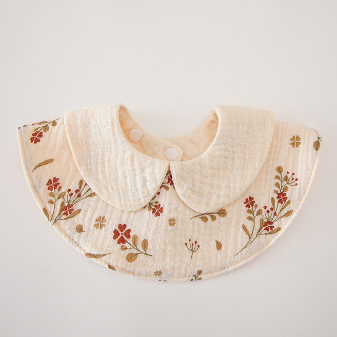 2025新嬰兒純棉縐布口水巾 印花領六層加厚360圍嘴圍兜可調節TUME, 1個, 1個裝, L:如圖