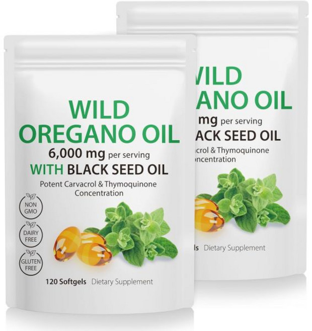 2 Pack Oil of Oregano Softgels 120 Count Oregano Oil Capsules Non-GMO Gluten Free 2-in-1 6000, 1개, 120정