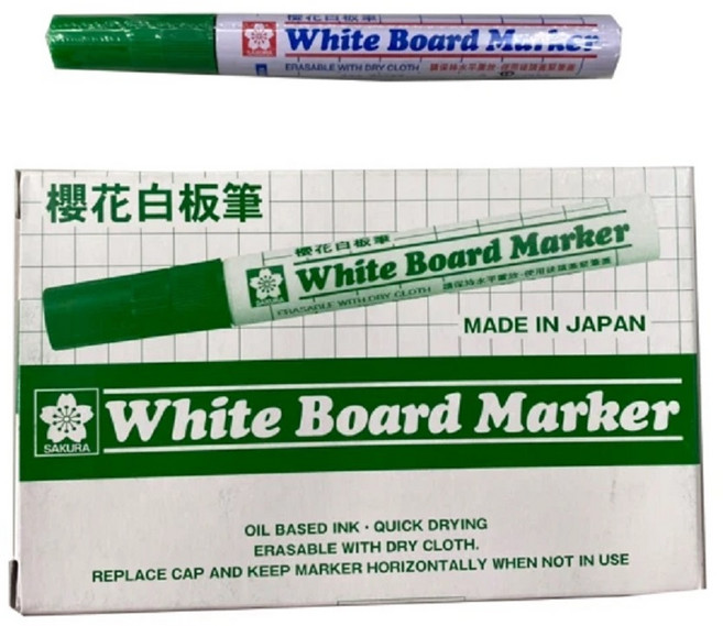 SAKURA 櫻花 白板筆 White Board Marker 可擦拭, 綠色, 12個裝
