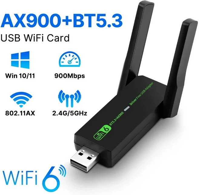 WiFi 6 AX900 BT5.3 USB 어댑터 동글 듀얼 밴드 2.4G/5GHz 네트워크 드라이브 무료 PC 노트북 Win10/11, 01 AX900 BT5.3