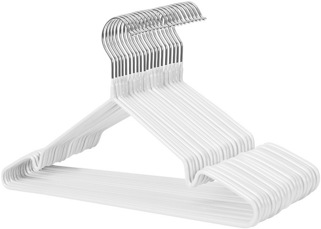 SONGMICS 공간활용 PVC 코팅 논슬립 슬림 옷걸이, 화이트, 20개