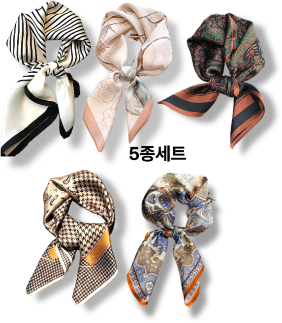 누아니 여성 부드러운 실크 스카프 5종세트 선물포장