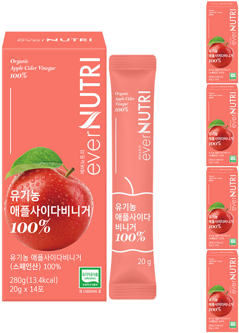 에버뉴트리 스페인산 유기농 애사비 100% 애플사이다비니거, 5개, 280g