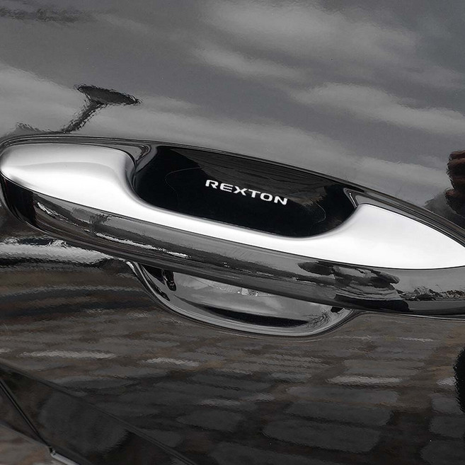 [비브랜드] 미드미 차량 손잡이 투명 도어컵 스크래치방지 필름 보호 용품 렉스턴 호환, 블랙로고