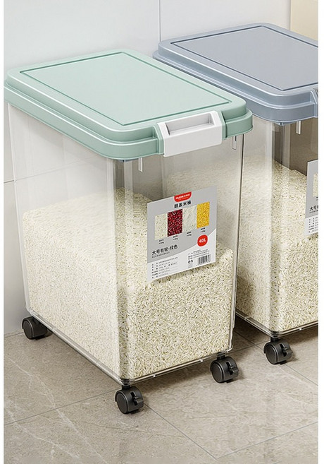 이동식 밀가루 보관통 밀폐 잡곡 저장 다용도 쌀통 바퀴형 곡물 보관함, 휠 형 / 그레이 쌀30kg