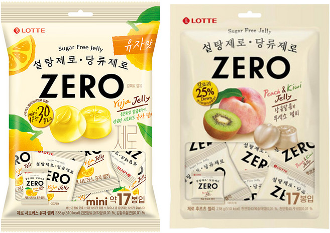 제로 시트러스 유자젤리 238gx1+제로 후르츠 젤리238gx1, 1세트, 476g