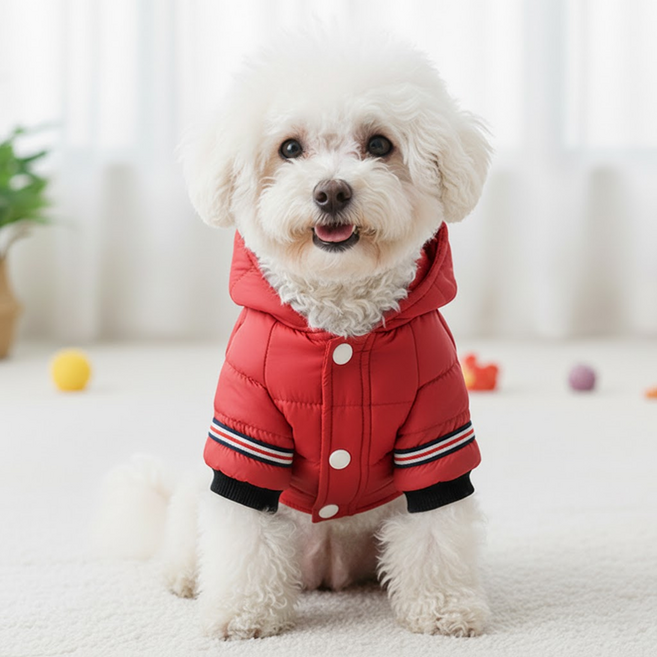 루비바 겨울 경량 패딩 강아지옷 보온 애견 의류, 1개, 레드