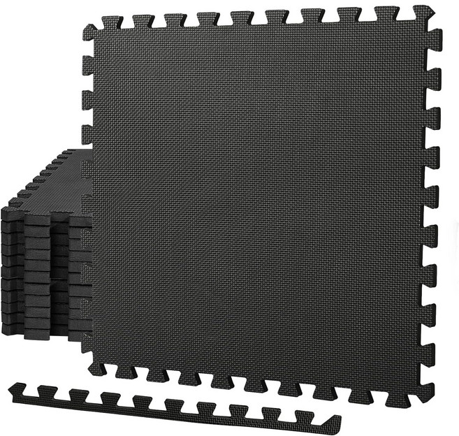 Hanmir 프리미엄 EVA 퍼즐매트 반려동물 거실 주방 헬스장 셀프시공 미끄럼방지 층간소음방지 방수 재단 가능한 다용도 두꺼운 조립식 바닥 매트 12장세트 60*60*1.2cm, 블랙, 1세트