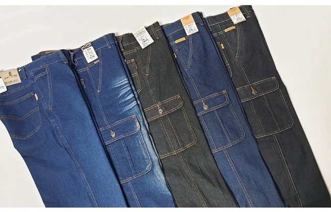 伸縮雙側袋中直筒牛仔工作褲