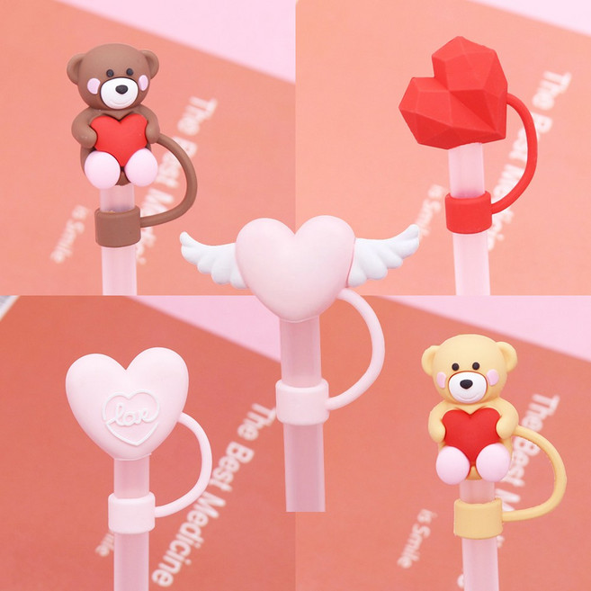 까사루미 스탠리 빨대마개 10mm 호환 빨대 커버, 1세트, C 하트베어