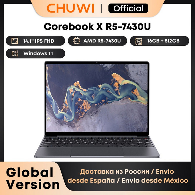 CHUWI CO BOOK 14 1인치 6코어 IPS RAM 노트북 AMD 최대 스크린 DDR4 FHD 16GB SSD 512GB R5 7430U 3GHZ 게이밍, EU, 16G 512G
