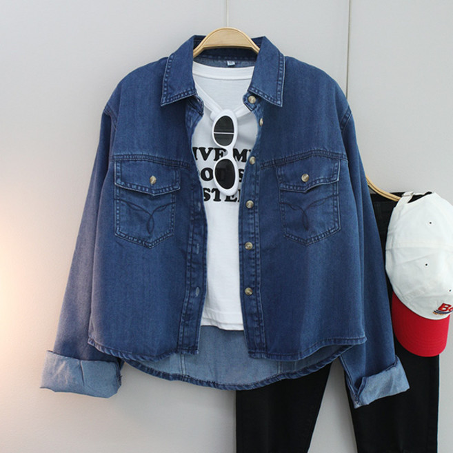 달콩 여성 앤드크롭데님셔츠 청남방 봄신상 카라셔츠