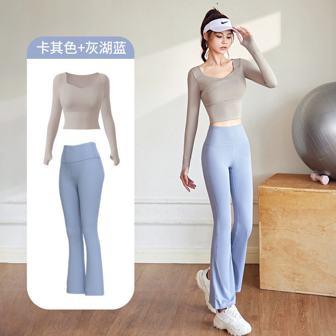 瑜珈套裝 長袖 喇叭褲 運動服飾