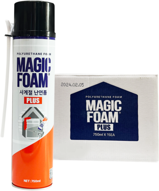 매직폼 플러스 우레탄폼 750ml 노즐타입 사계절용 대용량 단열 방음 충진 건축용 폼 15개, 1박스
