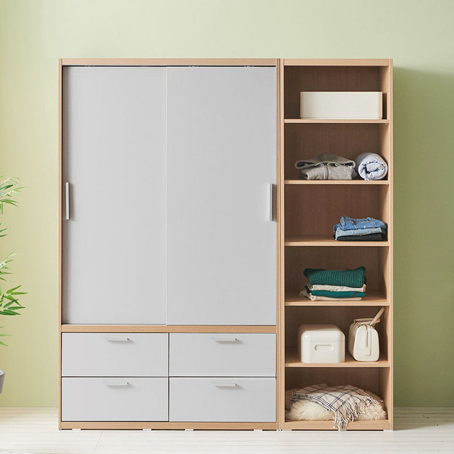 라자가구 위드 빅 1800 슬라이딩 서랍 옷장+선반장 jy217 옷장세트, 메이플그레이