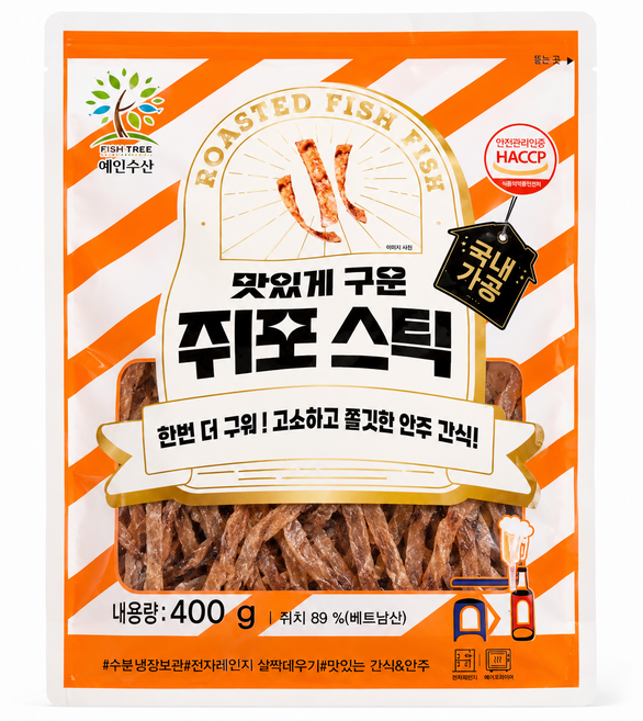 굿픽샵 코스트코 국내가공 구운 쥐포스틱 술안주 간식 HACCP인증 어포스틱 쥐치포+고급 사탕 증정, 1개, 400g