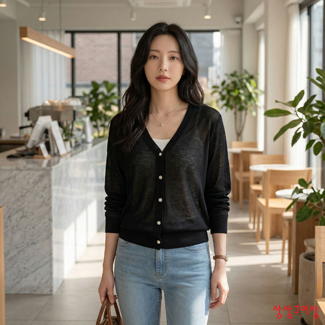 상상그이상 여성용 국내제작 린넨 브이넥 가디건 여름 시원한 비비드컬러 긴팔니트 루즈핏 썸머 캐주얼 오피스룩