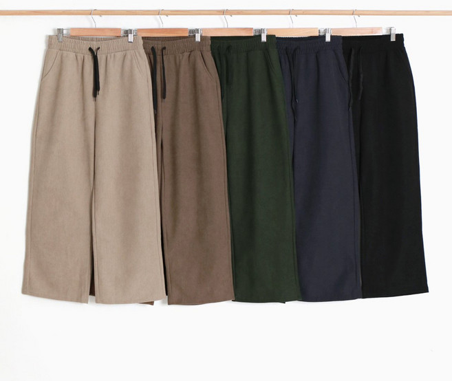 늦가을 초봄 여성 기모 와이드 골덴 밴딩팬츠 코듀로이 골지 통바지