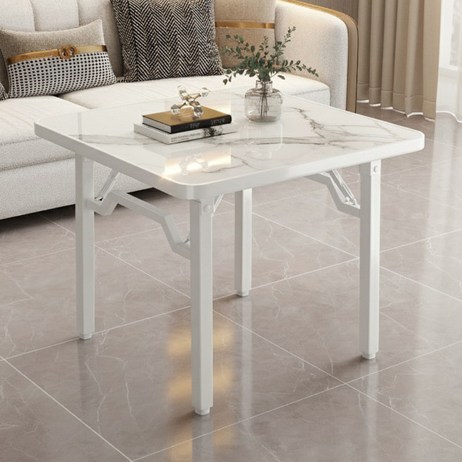 하루꿈 무조립 접이식 식탁 거실 주방 공간활용 기능성 다용도 접이식 사각 인조 대리석 테이블, 4인용, 흰색