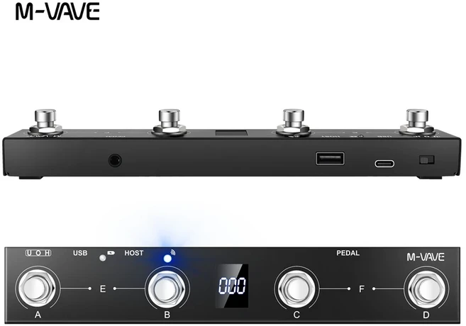 M-VAVE 초콜릿 플러스 휴대용 무선 MIDI 풋 컨트롤러 - 4버튼 BT 페달 충전식 앱 제어 기능 포함/음악가, 01 Chocolate Plus Black