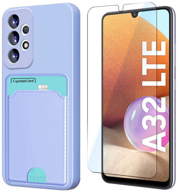 갤럭시 A32 LTE 카드 수납 카메라보호 컬러 휴대폰 케이스 + 강화유리 액정보호 필름