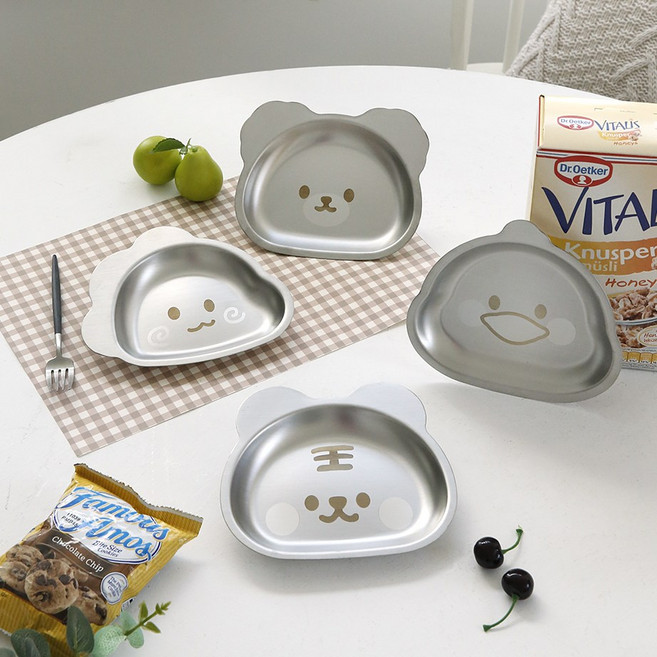 플라라 둥글동글 스텐 간식접시, 오리, 2개