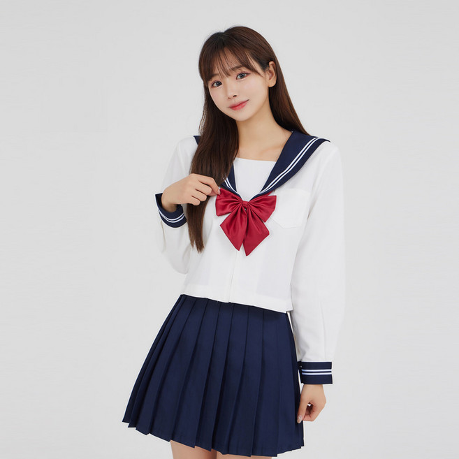 교복몰 (대여) 화이트 네이비 플리츠 세라복 (긴팔)