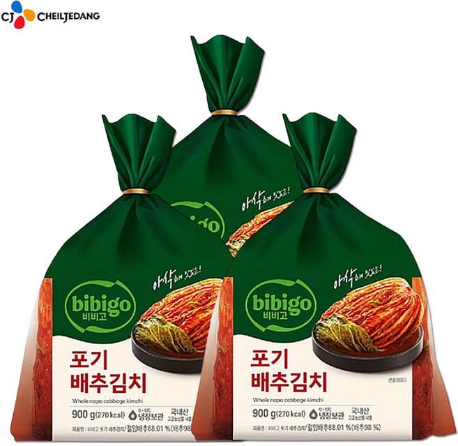 비비고 포기배추김치, 900g, 3개